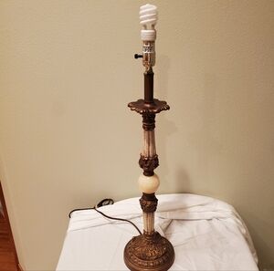 Vintage Hollywood Regency Table Lamp with Alabaster Orb and Bronze Accents